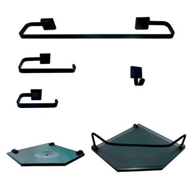 Imagem de Kit Para Banheiro Luxo Preto 2 Sextavado - VSA, Fumê