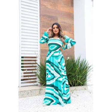 Imagem de Vestido Longo Manga Longa Saia 3 marias - luh may, Azul claro, M