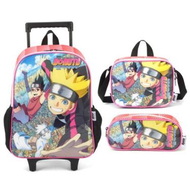 Imagem de Kit Escolar Mochila Rodinhas + Lancheira + Estojo Boruto - Luxcel, Ver