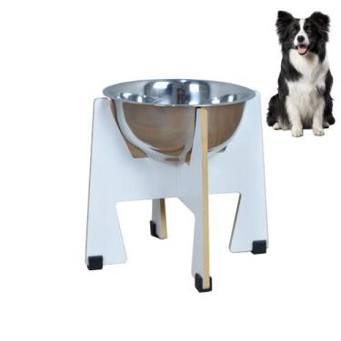 Imagem de Comedouro Elevado Pet Gato Cachorro MDF Torre Grande 20 cm - Inox - Ma