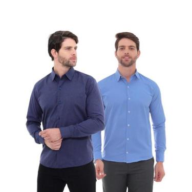 Imagem de KIT Masculino 2 Peças - Camisa Social Premium Tipo Linho Azul Marinho 
