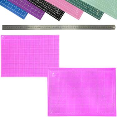 Imagem de Kit Base de Corte Placa Grande 90x60cm Apoio de Mesa Bancada Regua Met