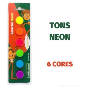 Imagem de Tinta Guache Escolar Kit c/ 6 Cores BásicasTradicionais, Neon ou Metál