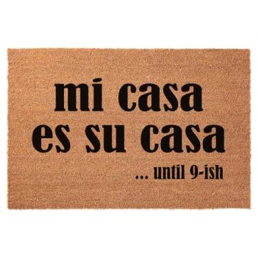 Imagem de Tapete engraçado de coco Mi Casa ES Su Casa para decoração de porta da frente para entrada interna e externa com tapetes de boas-vindas para varanda frontal resistente, tapete de entrada marrom coco