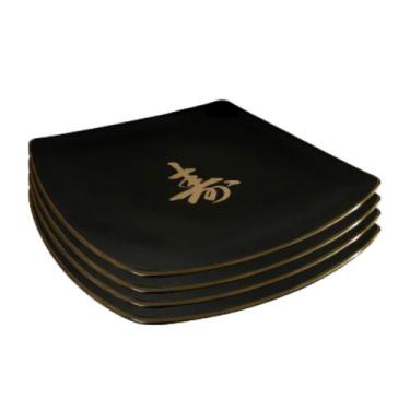 Imagem de Kit Jogo 4 Pratos Sushizara Comida Japonesa Sushi Preto 22x22cm - Niho