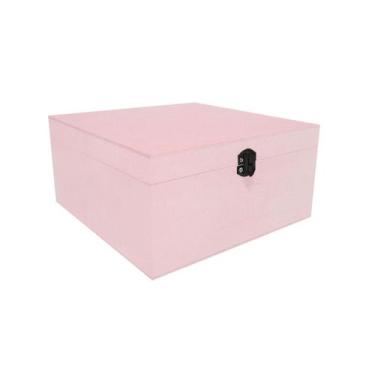 Imagem de Caixa Quadrada com Dobradiça e Fecho Preto 20x20x10 Kit 5un Mdf Madeir