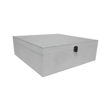 Imagem de Caixa Quadrada com Dobradiça e Fecho Preto 30x30x10 Kit 3un Mdf Madeir