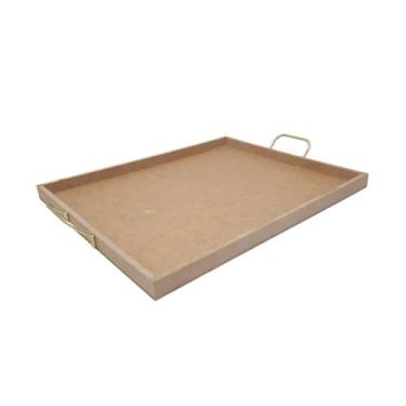Imagem de Bandeja Retangular Lisa Simples com Alça 32x27x2 Kit 3un Mdf 6mm Madei