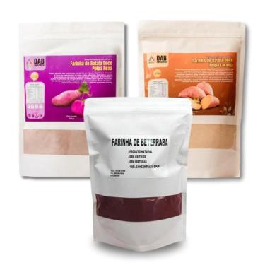 Imagem de Kit 3 Un Farinha Batata Doce Polpa Laranja, Roxa e Beterraba Pó 1.400 