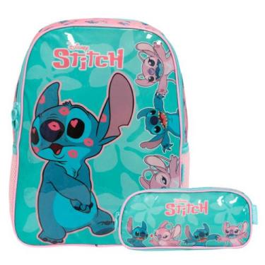 Imagem de Kit Mochila Infantil Stitch Costas Com Estojo Cor Verde - Plike