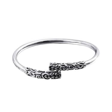 Imagem de PAMTIER Pulseira masculina de aço inoxidável vintage Cool Monkey King Golden Cudgel Mantra aberta ajustável motociclista, Metal, Metal