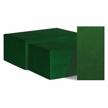 Imagem de KMAKII Pacote com 100 panos descartáveis verdes como guardanapos toalhas de convidado com toque de linho toalhas de mão de papel branco guardanapos de mão para banheiro, casamentos, festas, jantares