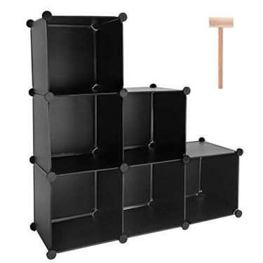 Imagem de TUMUCUTE Organizador de armazenamento de cubos, estante modular de armário de plástico DIY com 6 cubos, prateleiras de armazenamento para quarto, sala de estar, escritório, preto