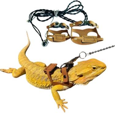 Imagem de KUNBIUH Peitoral de dragão barbudo ajustável (M, G, GG) – Acessórios de couro macio para lagarto de réptil, para dragão barbudo, lagarto e outros animais de estimação pequenos (2 peças (M/G))