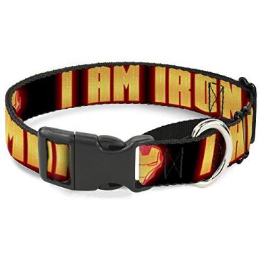Imagem de Coleira para cachorro com estampa de gamarra Homem de Ferro I Am Iron Man Preto Amarelo Brilho 23 a 38 cm 2,5 cm de largura