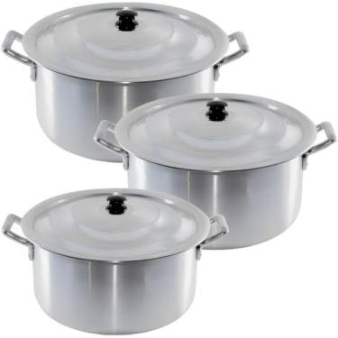 Imagem de Jogo de Caldeirão Feijoada Kit 3 Jogos Hotel Restaurante Jogo de Panelas Caçarolas 26°cm 28°cm 30°cm