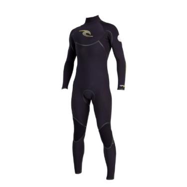 Imagem de Rip Curl Roupa de mergulho masculina E-Bomb com zíper nas costas 4/3 (preto/carvão/amarelo, médio/pequeno)