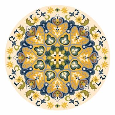 Imagem de Tapete redondo para ambientes internos, vintage, corredor, círculo, tapete redondo, estampa floral, antiderrapante, com suporte de borracha para sala de estar, sala de jantar, quarto, entrada (flor