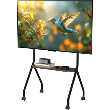 Imagem de CVDF Suporte de TV com rodinhas para TVs LCD LED OLED de 49 a 75 polegadas, painel plano/curvo, suporte de TV móvel com rodas, suporte de chão de TV ajustável em altura, suporta até 50 kg, VESA máximo
