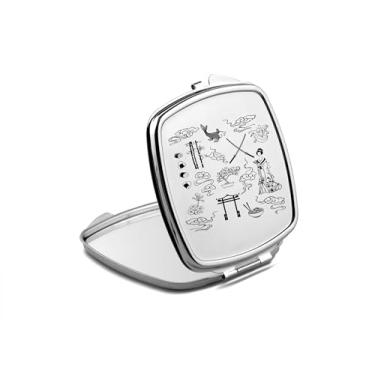 Imagem de Espelho compacto de inspiração japonesa, amante de presente de inspiração japonesa, espelho fotográfico de inspiração japonesa, espelho de maquiagem de viagem pequeno espelho portátil, espelho de