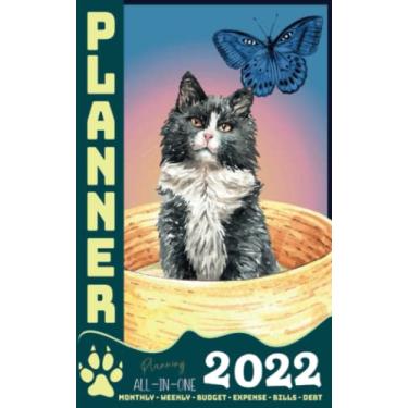 Imagem de Funny Cat Planner 2022: Purse Size Monthly Weekly & Daily Planner 2022 Monday Start | Budget Planner Financial Goals Income Tracker Bills Tracker And More | Funny Women Gifts For Birthday