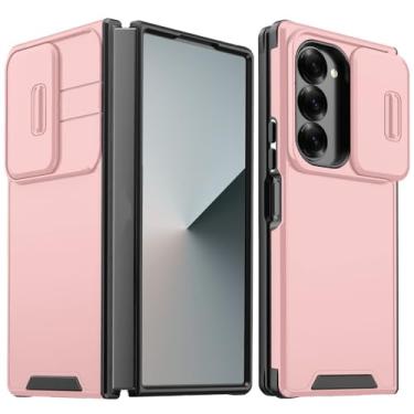 Imagem de Capa de celular luxuosa com proteção para câmera deslizante para Samsung Galaxy Z Fold 6 4 5 Fold6 Fold4 Fold5 ZFold6 Armor Back Cover, rosa, para Samsung Galaxy Z Fold5