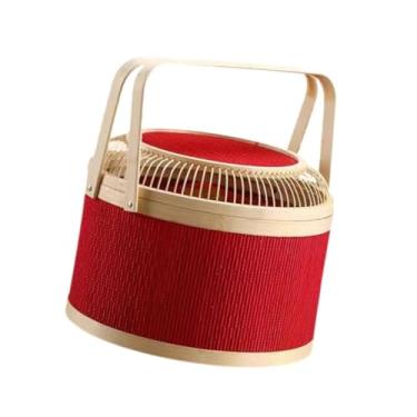 Imagem de IEUDNS Cesta de Tecido de Bambu Cesta de Embalagem de Presente Cesta de Compras de Recipientes de Alimento Cesta de Bambu com Tampa para Lanches Pão de, 26cmx19cm