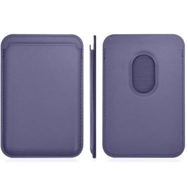Imagem de AQUP Suporte de cartão MagSafe de couro para iPhone 15 e iPhone 14/13/12 Pro Series com MagSafe - Carteira elegante com proteção RFID., Roxa, Carteira magnética de couro sólido