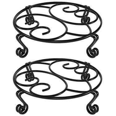 Imagem de Yimobra Pacote com 2 suportes de plantas para vaso de flores, suporte de vaso pesado para ambientes internos e externos, metal à prova de ferrugem, ferro e jardim, suporte redondo, rack para planta de bronze/marrom