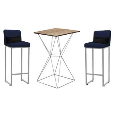 Imagem de Kit Mesa Bistrô Lucca e 2 Banqueta Lucca Tampo Madeira Ferro Cinza mat