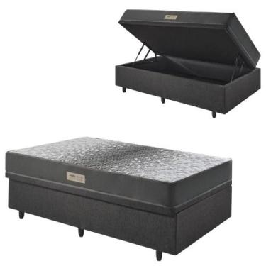Imagem de Base Box Baú 88x188 Linho Cinza com Colchão Dual Firm Espuma Ecoflex -