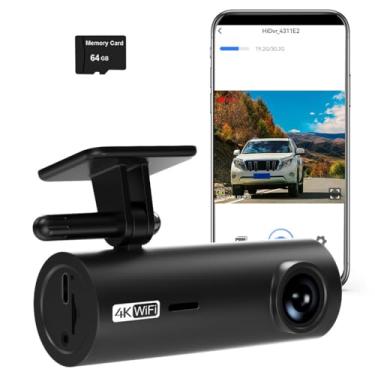 Imagem de Câmera veicular DVR 4K para carros, comando de voz, controle de aplicativo WiFi integrado com UHD 2160P, super visão noturna, sensor G de gravação em loop, gravador de vídeo para monitor de