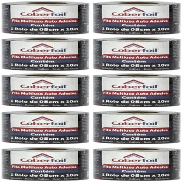 Imagem de Kit 10 Rolos de Manta Asfáltica Adesiva Multiuso Metalizada 5cmx10m Auto Colante Vedação para Telhados Calhas Rufos Alta Resistência e Durabilidade Vazamentos Vedação Refletiva Aluminizada