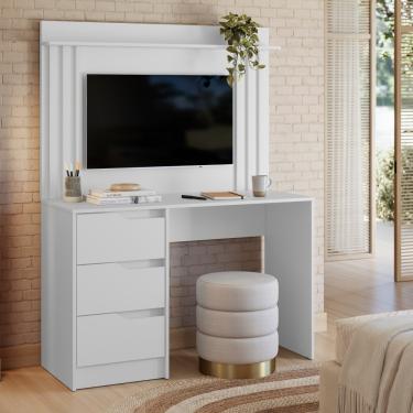Imagem de Escrivaninha Ripada para TV até 42 Polegadas 3 Gavetas Doble Albatroz - Branco