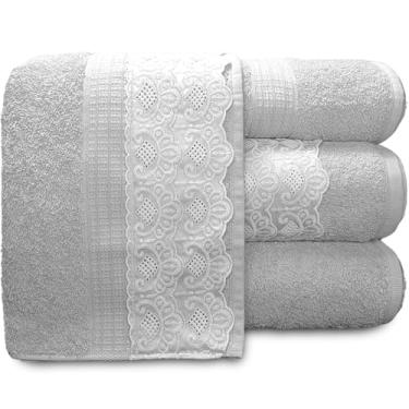 Imagem de Jogo de Banho Buettner Dakota Renda 4 Peças 100% Algodão Dupla Torção Presente Toalha Macia Grossa (Cinza Prata)