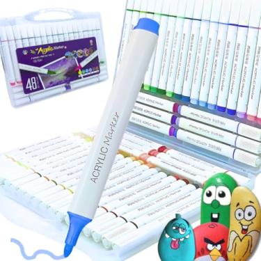 Imagem de Conjunto de Marcadores de Tinta Acrílica Tringular, Ponta Macia, Canetinhas Acrílica para Artesanato, Pintura em Pedras, Madeira, Tela, Vidro e Cerâmica Para Crianças e Adultos (48 cores)