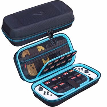 Imagem de ButterFox Estojo de transporte para Nintendo Switch OLED, serve para carregador, Joy Con Grip, 18 jogos e capa protetora (azul/preto)