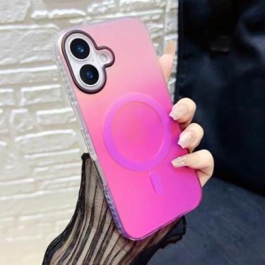 Imagem de para iPhone 16 ProMax Laser Gradient Magnetic Case para iPhone16 15 14 13 12 Pro Max 11 Colorful Scrub Soft Edges Cover, Rosa Rosa, para iPhone 16 ProMax