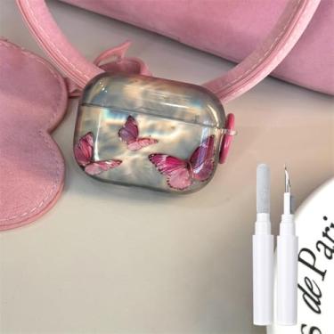 Imagem de inewateri Compatível com AirPods Pro 2 Capa macia com estampa de borboleta fofa design de moda capa de chaveiro à prova de choque capa de fone de ouvido para Airpods Pro 2-Rosa