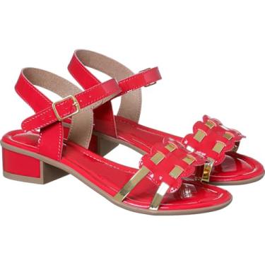 Imagem de Sandália Feminina de Salto Baixo Branca com Detalhes Dourados Tiras Decorativas (Vermelha, BR, Adulto, Numérico, 36)