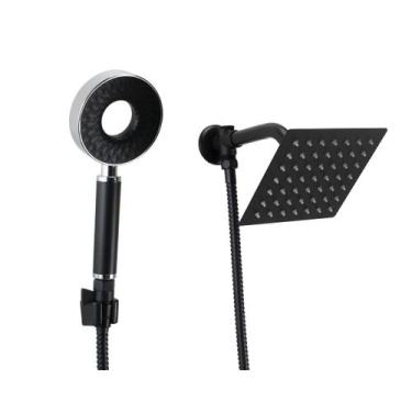 Imagem de Ducha Inox 15 cm Preto com Chuveirinho de Mão ABS 3 Jatos - AMG Metais