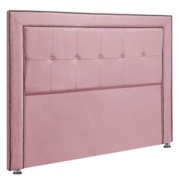 Imagem de Cabeceira Estofada para Cama Box Casal 140cm Ravena Veludo - SOFA STORE Cor:Veludo Rosa Claro