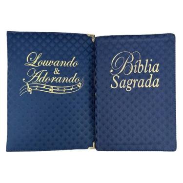 Imagem de Kit Biblia Nvi + Pasta de  louvor Azul xadrez material sintético - CEN
