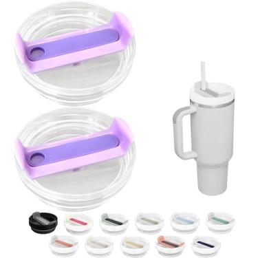 Imagem de Tampa de copo de 1,134 g compatível com Stanley Quencher, pacote com 2 capas de copo de aço inoxidável à prova de derramamento resistentes a respingos adequadas para Stanley e mais café (roxo claro +