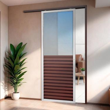 Imagem de Porta de Correr Suspensa 210x80cm Meia Veneziana Meia Vidro Dir L.25 Mix Corten