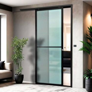Imagem de Porta de Correr Suspensa 210x100cm Vidrao Esq L.25 Preto
