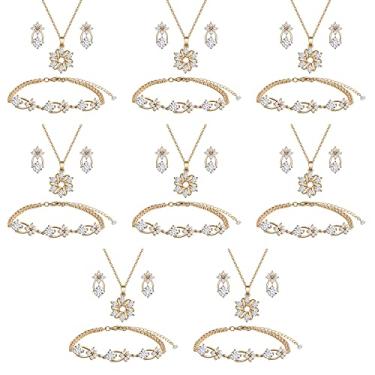 Imagem de Conjunto de joias de dama de honra para casamento, ouro 18K ou ouro rosa ou cobre banhado a prata com zircônia cúbica limpa colar brinco conjunto de pulseira para mulheres meninas presente, Cobre, Sem Pedra Preciosa