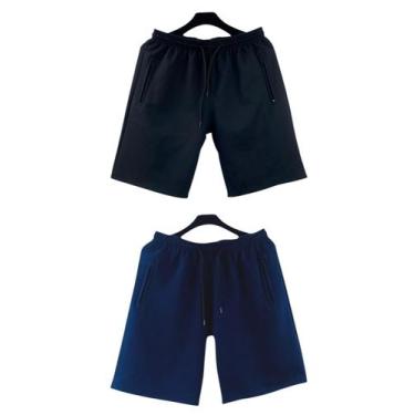 Imagem de kit 2 bermudas moletom masculino adulto bolsos lateral com ziper - f.g