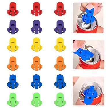 Imagem de Conjunto de abridor de lata colorido, pacote com 18 para refrigerante, cerveja, coca | abridores de lata com abas de plástico | Barricada de bebidas para churrasco de piquenique. ENBRWAS.