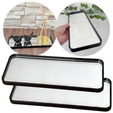 Imagem de Kit 2 Bandeja Decorativa Espelhada Lavabo Difusor Banheiro 30 cm Aparador Organizador de Objetos Sala (Preta)